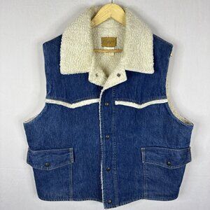 Vintage Olympic Sherpa Lined Denim Vest Men’s XL Western 70s Made Canada